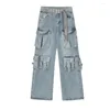 Jeans pour femmes mode lâche streetwear cargo denim unisexe un pantalon de jean droit multi-poche avec des joggeurs hip hop