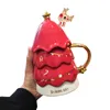 Mugs 3D Christmas Tree Shaped Mug Creative Ceramic Large Capacity Coffee Cup With Lid Spoon Handle Xmas Glass Cups For Home Office
