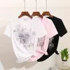 European Station Denim Set Women's Summer 2024 Nieuwe kralen geborduurde 3D Flower korte mouwen T-shirt+noodlijdende bijgesneden jeans