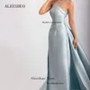 Robes de fête Aleeshuo Elegant Sans manches Prom Satin Satin Halter Robe de soirée Pleat Perge Crystal Occasions Vestido 2024