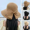 Chapeaux à bord large femmes chapeau soleil élégant femme avec dos bowknot détail ajusté la paille de plage anti-uv pour l'été