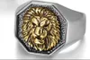 Hip Hop Stainless Steel Helios Lion Head Casting Ring Gold Plated Mens Jewelry