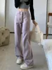 Women's Jeans Circyy High Waisted Woman Purple Loose Straight Vintage Y2k Wide Leg Pants Streetwear Fashion Button Denim 2024