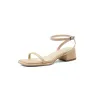 Slippers 2022 Sandals Allmatch Ladies Shoes Summer Strap Med Women's Heels Suit Female Beige New Gladiator Medium Fashion Comfort