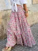 Summer Long Skirt Boho Print Female Floral Beach Maxi Skirts Ladies Vintage Loose Elastic Waist Holiday 240327