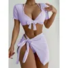 Chanshuang nuevo bikini cuatro piezas traje de baño para mujer sólido sólido traje de baño múltiple bikini