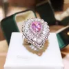 Cluster Rings Light Luxury Niche Pink Drop Ring Super Flash Shiny Zircon Ladies 925 Silver Jewelry Premium Banquet Party Accessories