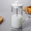 Manuell mjölk Frother Glass Milk Foamer Coffee Pot Glass Mesh French Press Coffee Maker Frother Jug Mixer Creamer Kitchen Tools