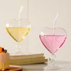 Wine Glasses 1Pc Creative Lovely Heart-shaped Cup Water Glass With Straw Juice Club Drinkware Container Decoration