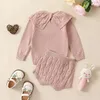 Conjuntos de roupas Bebê Menina Malha Outfit Sweater Ruffle Trim Manga Longa Crewneck Tops Nascido Infantil Knit Shorts e Set