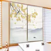 Window Stickers Privacy Glass Film Landscape Of Flowers And Birds Pattern Frosted Door Sun Blocking Glue-Free Sticker