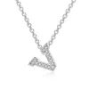 Letter V Full Diamond Pendant Necklace for Women Plated 14k Gold Copper Set with Zircon Collar Chain Jewelry