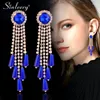 Dingle örhängen Sinleery Tassel Big Statement Gold Color Blue Red Black Cubic Zirconia For Women