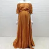 Boho Rust Cotton Maternity Poshoot Long Dress Bohemian Cotton 2 in 1 Pregnancy Pography Dress 240321