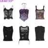 Women's Tanks Camis Y2K Goth Butterfly Print Corset Crop Tops Sexy Lace Mesh See Through Hollow Out Sleeveless Tank Tops Summer Women Slim Camis Y240403