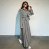 Work Dresses Elegant Grey Sets For Women 2 Pieces Fashion Long Sleeve Shirts And V-Neck Sleeveless Loose Ankle-Length Dress Female Set