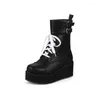 Boots YQBTDL Gothic Punk Military Combat Women 2024 Autumn Ankle Buckle Strap Platform Lace Up Wedges Shoes White Black