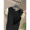 Mode europeiska märke svart kort kronblad ärmad miniklänning
