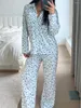 Home Clothing Women's 2 Piece Pajama Set Long Sleeve Lapel Button Up Shirt Floral/Heart Print Pants Sets Soft Kawaii Harajuku Sleepwear