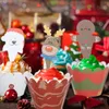 일회용 컵 빨대 크리스마스 장식품 파티 컵 케이크 토퍼 종이 포장기 장식 용품 장식 장식