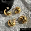 Brincos de argola de ouro para mulheres designers meio lua esfera de lua grossa damas grossas de aço inoxidável brinco de jóias de jóias de aço inoxidável 925 entrega OTNP4