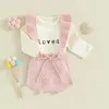 Ensembles de vêtements pour bébés filles, tenues de saint-valentin, barboteuse à manches longues, tricot, sangle à boutons, ensemble de vêtements