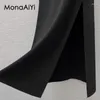 Sıradan Elbiseler Monaaiyi Moda Kadınlar Stand-up Yakası Knited kolsuz Çin tarzı vintage kalça sargısı bölünmüş elastik bel maxi elbise