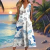 Casual Dresses Summer Tank Long Dress Women V-Neck Sleeveless Button Maxi Fashion Ladies Pockets A-Line Bohemian Printed
