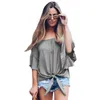 Magliette da donna autunno donna t-shirt tubo top top maniche lunghe spalla spalla casual camicia sciolta maglietta nera senza spalline