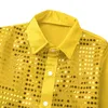 Kids Shiny Sequins Dance Shirt Boys Students Performance Costume Children Hip-hop Jazz Dance Sequined Shirt Stage Dance Blouse 240326