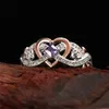 2PCS Wedding Rings Huitan Creative Womens Heart Rings with Romantic Rose Flower Design Wedding Engagement Love Rings Hot Sale Aesthetic Jewelry