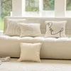 Kudde geometriska linjer broderad täckning beige vitt ljus lyx jacquard fodral dekorativa s för soffa heminredning