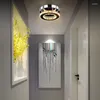 天井照明FrixChur Mini Chandelier LEDラウンドセミフラッシュマウントクリスタル照明ベッドルームダイニングルーム廊下