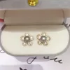 Pendientes de tuerca ZHBORUINI 14K chapado en oro perla Natural 925 aguja de oreja de plata flor encantadora para mujer regalo de joyería