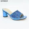 Klänningskor 2024 Specialankomster Bröllop T.Blue Color Nigeriain Shoe Italian High Heels Autumn Slipper för Elegant Crystal