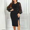 Casual Dresses 2024 Plus Size Midi Dress 5XL Elegant O-neck High-Waist Lace Long Sleeve Lady Evening Female Clothing Robe