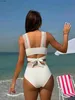 Damskie stroje kąpielowe Nowe 2024 Summer plażowy garnitur kobiet teksturowany bikini zestaw szeroki pasek na ramiona stroje kąpielowe Wysoka talia push u upnie