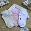 Barnstrumpor Kort bomullsspetsar Ruffle Princess Mesh Sock för spädbarn Baby Girls Boys Barn White Pink Blue Little Girl Drop Delivery M OT81P
