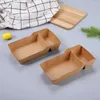 Louça descartável 50 peças caixa de lanche de papel kraft frito bandeja para cachorro servindo barcos recipientes para viagem