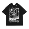 Men's T-Shirts New Men Short Sleeve Tshirts Dark Style Skull Skeleton Print Hip Hop Oversized T Shirt Loose Men Cotton T-Shirt With Chain J240402