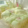 Beddengoed stelt Koreaanse set voor meisjes massieve kleur prinses quilt cover bed rok mode voor sprei kussenslopen decor slaapkamer