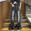 Black Meggar Ripped Jeans Trendy Men's Summer Thin Thin American High Street Vibe Straight Tube Work Pantal