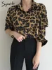 Luipaardafdruk shirts voor vrouwen chiffon blouse Koreaanse mode vintage y2k streetwear knoop omhoog eleagnt casual lange mouw tops 240322