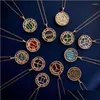 Naszyjniki wiszące 12 Znaki zodiaku Kreatywny design półprzewodnikowy kamienie monety długi naszyjnik dla kobiet para biżuterii dostawa dhrvq
