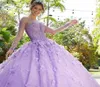 Блестящие платья Lilac Quinceanera 2022 Кружев с длинным рукавом 3D цветы с блестками бусины с любимым турниром Принцесса вечеринка сладкое 15 -шаровое платье dres2528733