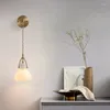 Wall Lamp All Copper Light Luxury Living Room Hanging Wire Japanese Style Minimalist Glass Bedroom Bedside