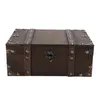 Caixa de baús de tesouro de couro de madeira suporte de armazenamento decorativo com tampa 240327