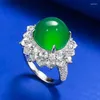 Clusterringen Spring Qiaoer Vintage 925 Sterling Silver Round Cut 12mm Jade High Carbon Diamond edelsteen ring voor vrouwen fijne sieraden