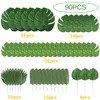 Fleurs décoratives 6 Kind Artificial Palm Feuilles 90pcs Jungle Fausses réalistes Décorations de plante pour plage Baby Shower Mariage Decora