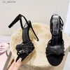 Scarpe eleganti Liyke New Glitter di moda Rhinestones Women Sandals Summer Crystal Streight Band Apri Teli alti Pesti alla caviglia H240403ZUGI